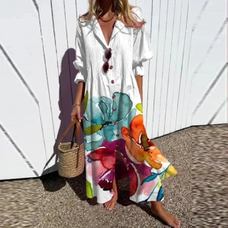 Vivi – Boho-klänning med djup v-ringning och löst sittande snitt