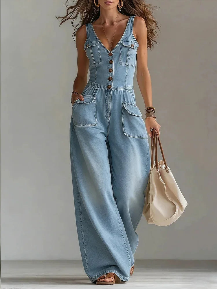 Britta – Jumpsuit i denim med vida ben