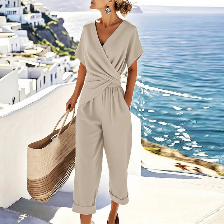Susanna – Tvådelat set med omlottopp och cropped byxor