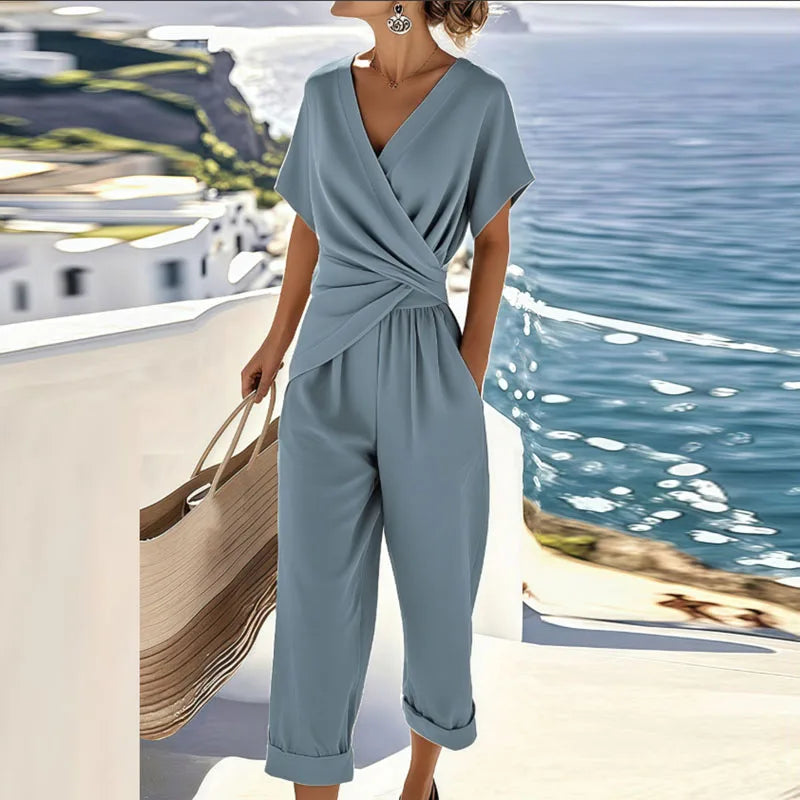 Susanna – Tvådelat set med omlottopp och cropped byxor