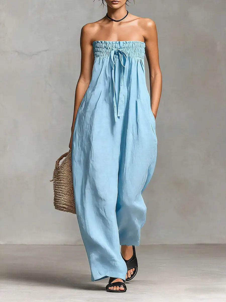 Teresia – Axelbandsfri jumpsuit med vida ben