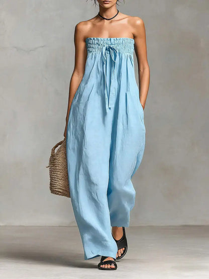 Teresia – Axelbandsfri jumpsuit med vida ben