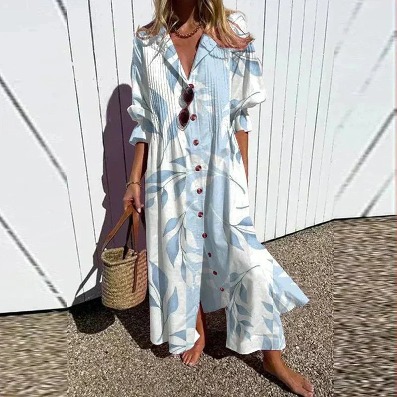 Vivi – Boho-klänning med djup v-ringning och löst sittande snitt