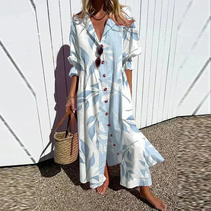 Vivi – Boho-klänning med djup v-ringning och löst sittande snitt