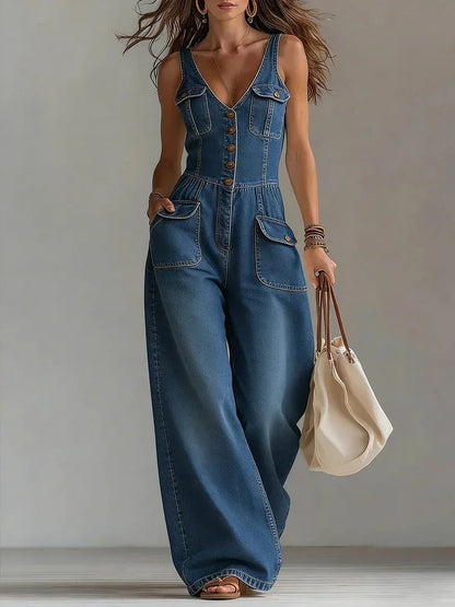 Britta – Jumpsuit i denim med vida ben