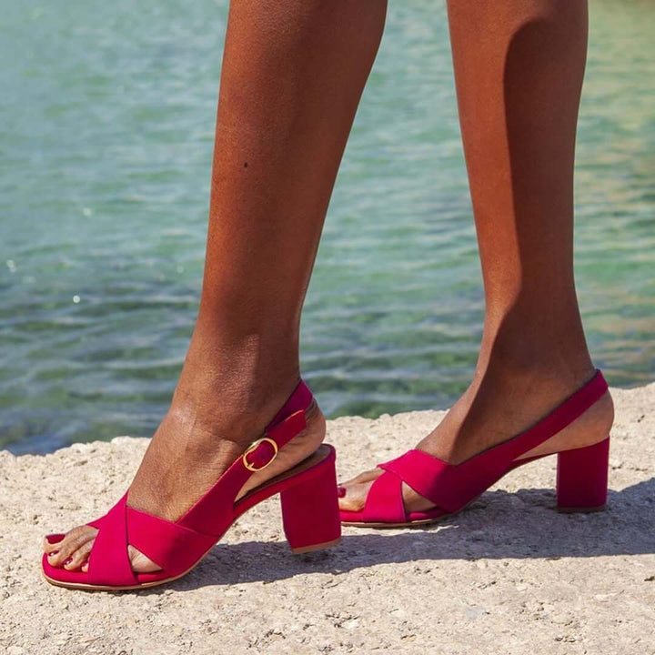 Elvira – Slingback-sandaler med korslagda remmar och blockklack