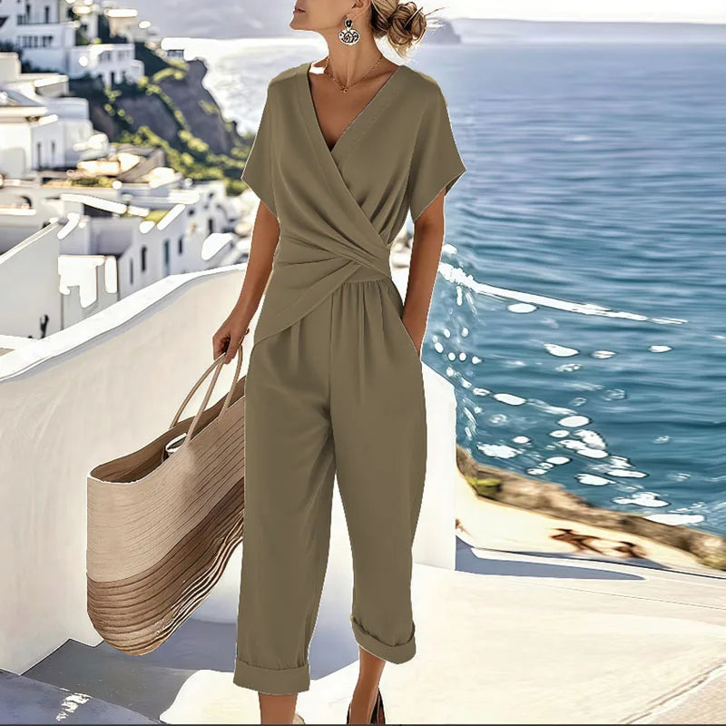 Susanna – Tvådelat set med omlottopp och cropped byxor