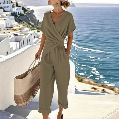Susanna – Tvådelat set med omlottopp och cropped byxor