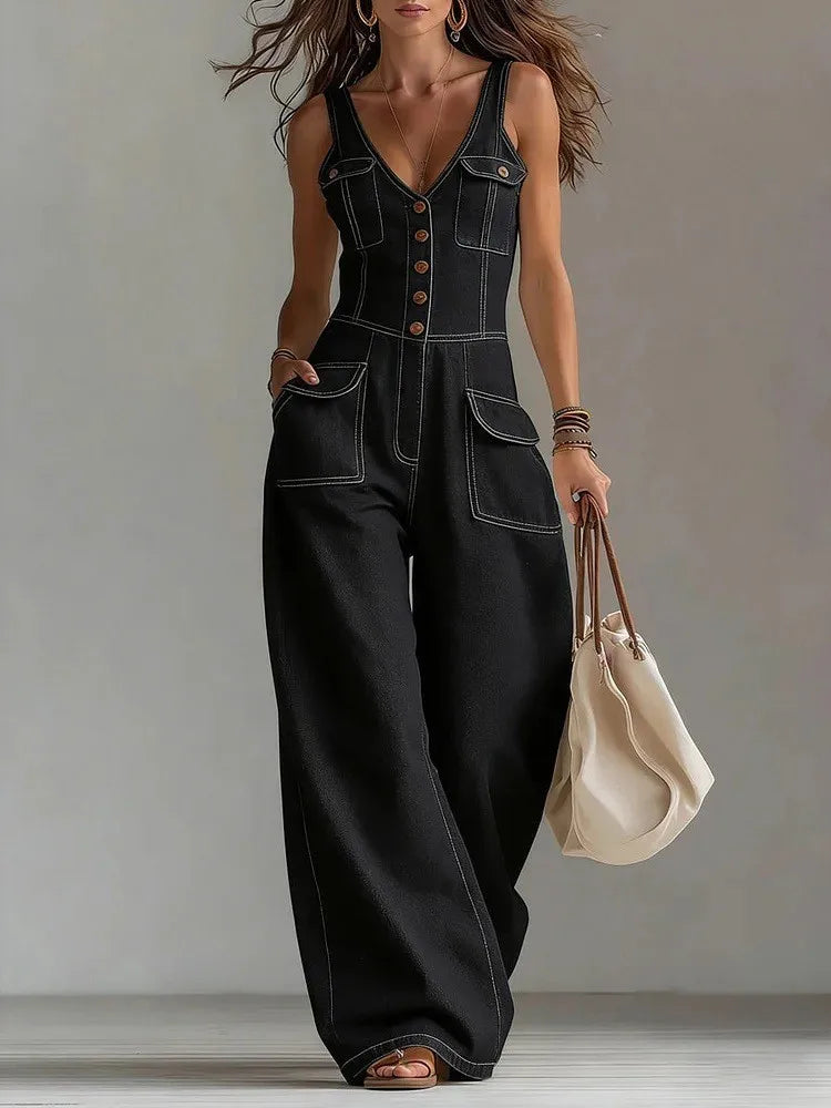 Britta – Jumpsuit i denim med vida ben