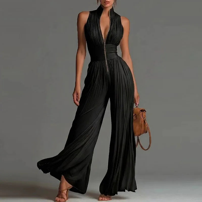 Judit – Plisserad jumpsuit med vida ben