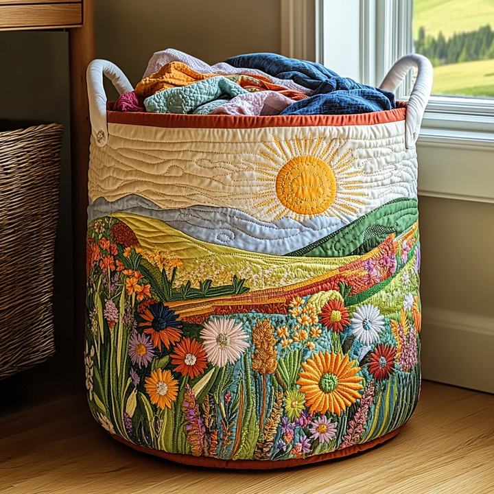 Harriet – Quiltad förvaringskorg med ängslandskap