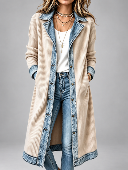 Beata – Lång kappa med denimdetaljer