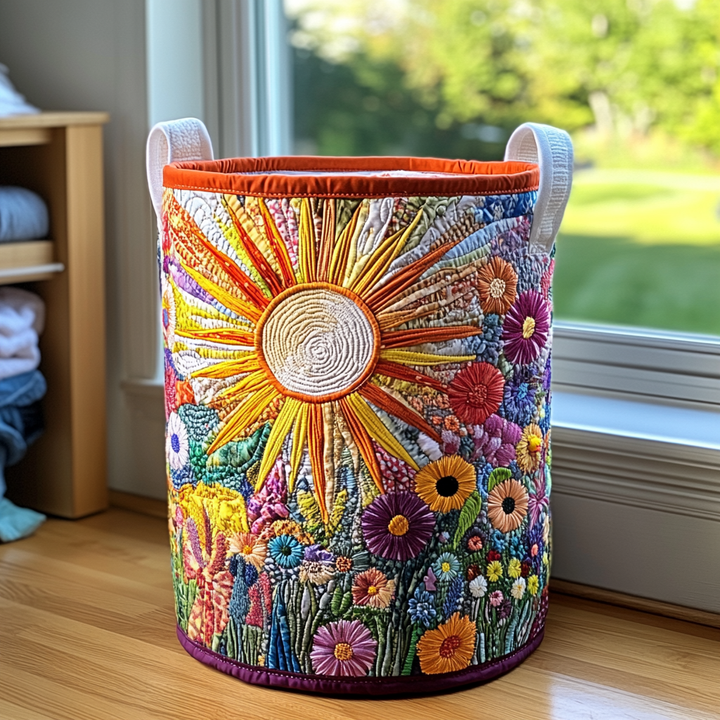 Mona – Quiltad tvättkorg med blomsterbroderi