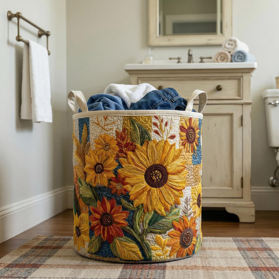 Cecilia – Quiltad förvaringskorg med blomsterbroderi