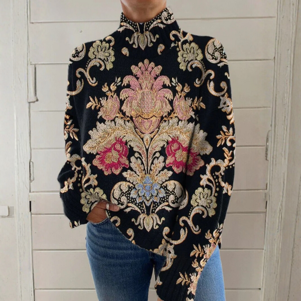 Meta – Stickad tröja med barockblommigt mönster