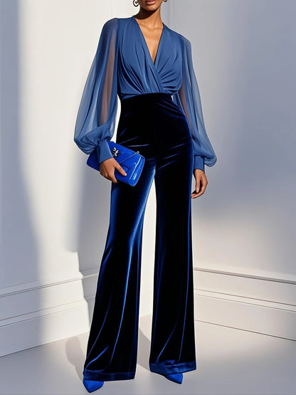 Hilda – Elegant jumpsuit med sammetsbyx och chiffongärm