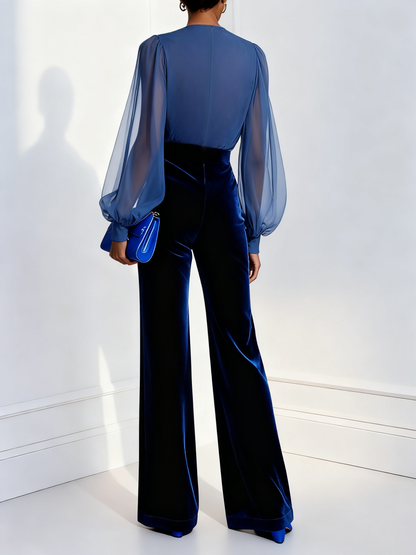 Hilda – Elegant jumpsuit med sammetsbyx och chiffongärm