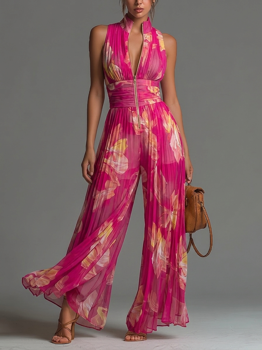 Desideria – Plisserad jumpsuit med blomtryck