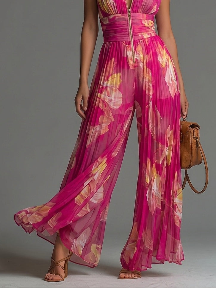 Desideria – Plisserad jumpsuit med blomtryck