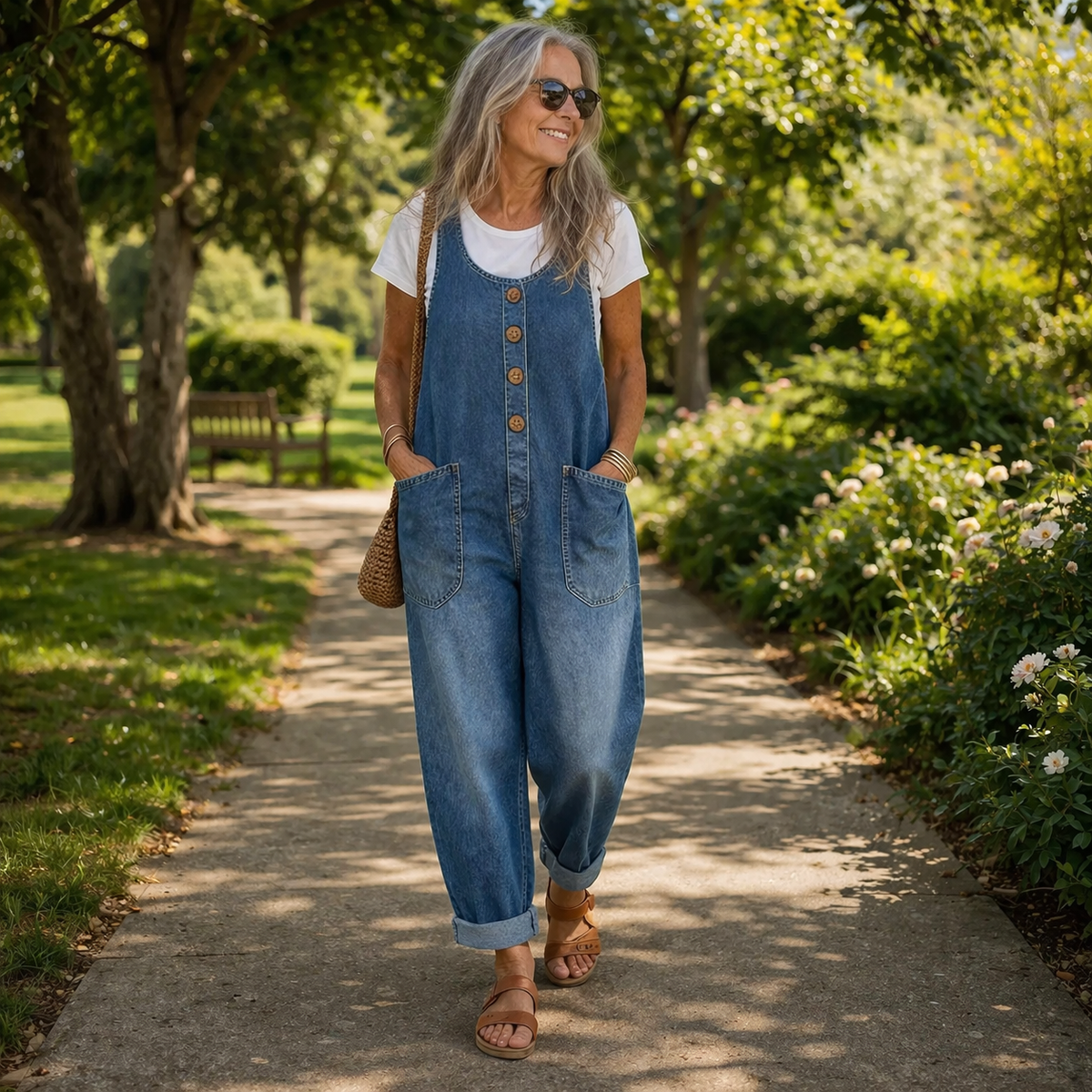 Lydia – Avslappnad hängseloverall i denim