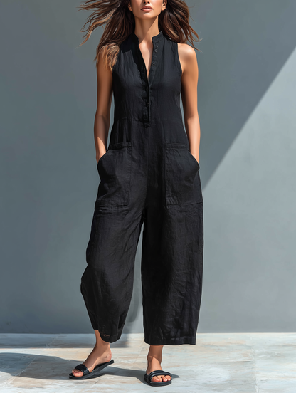 Eugenia – Avslappnad jumpsuit med mandarkrage