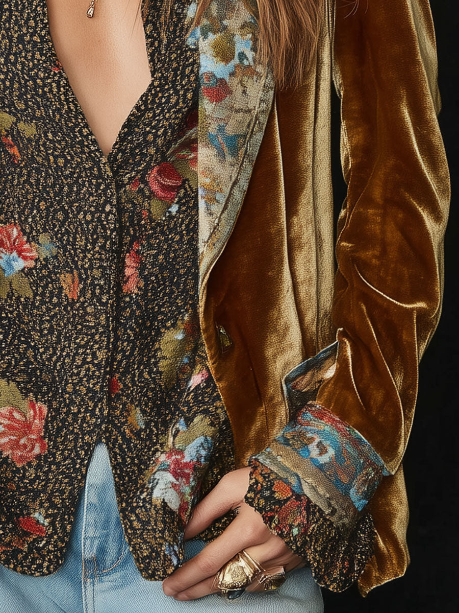 Stina – Sammetskavaj med blommigt patchwork