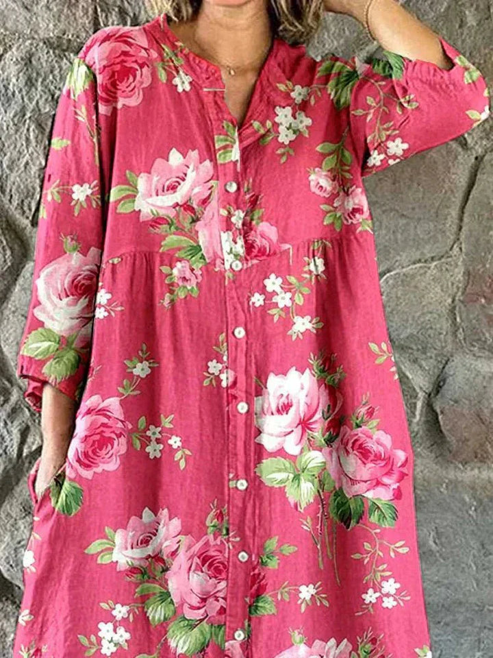 Anita – Blommig skjortklänning med knappar