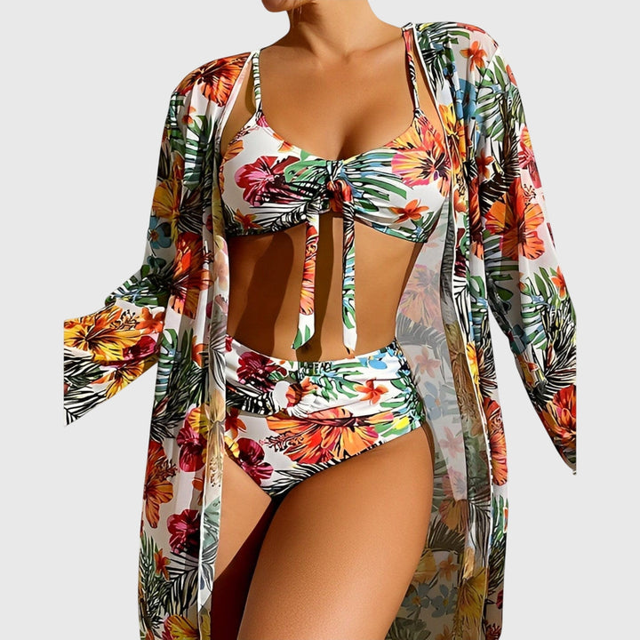 Filippa – Tropiskt bikiniset med strandkappa