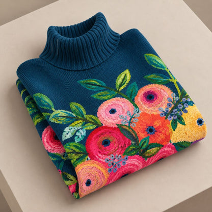 Nanny – Stickad polotröja med blomstermönster