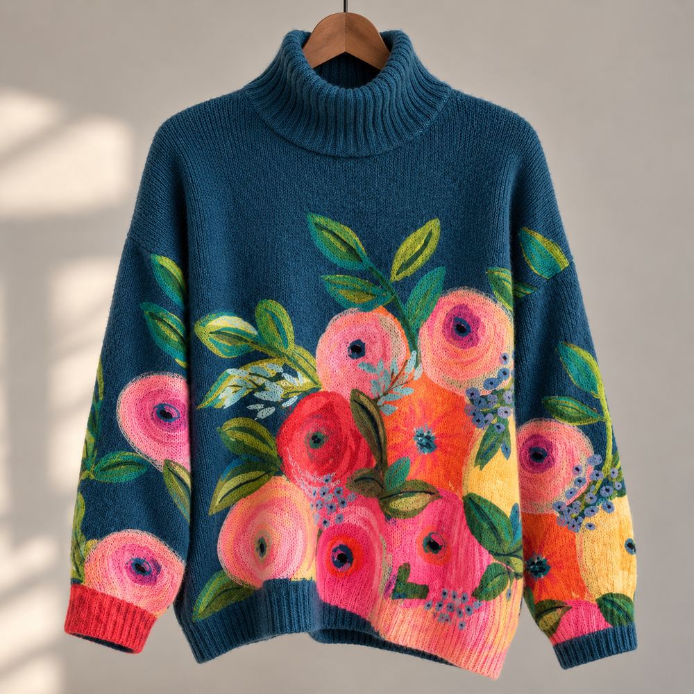 Nanny – Stickad polotröja med blomstermönster