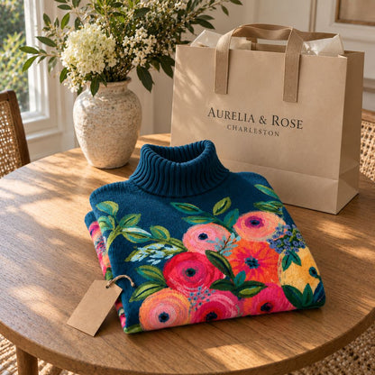 Nanny – Stickad polotröja med blomstermönster