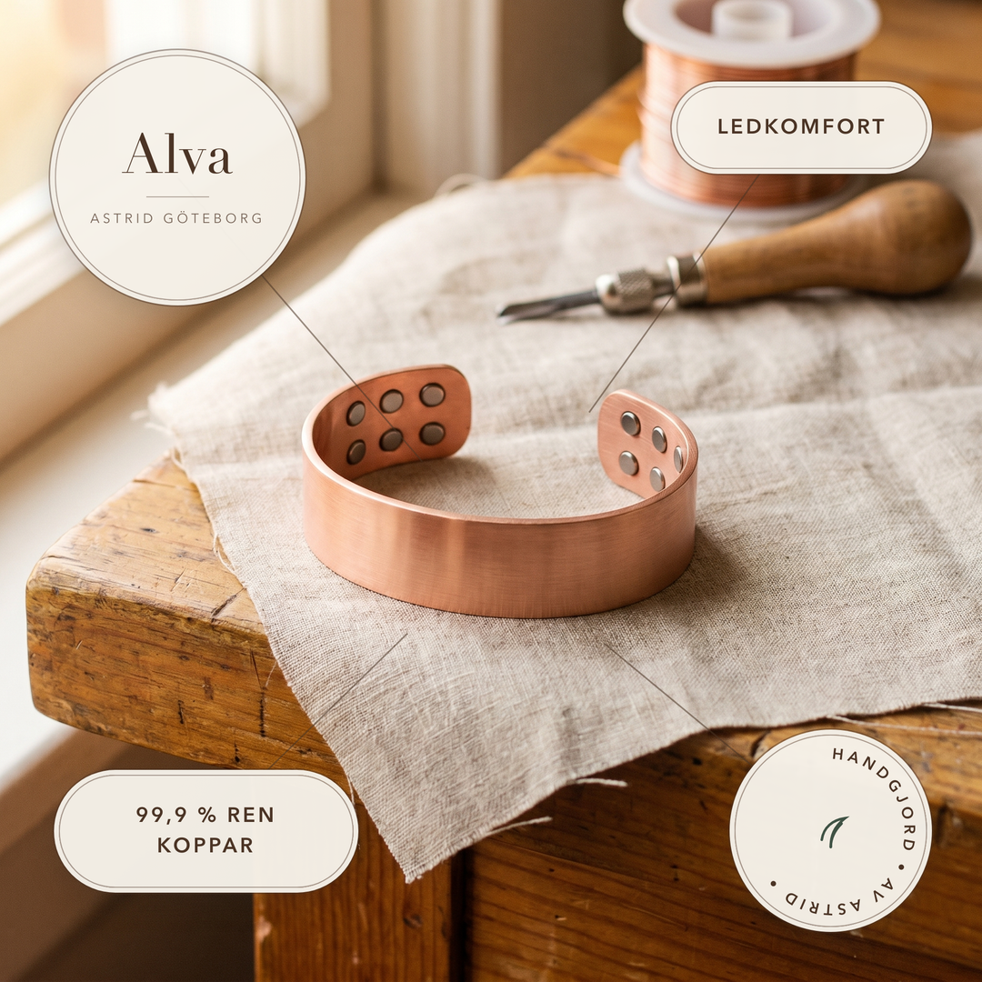 Alva – Bred manschettarmband i koppar – handgjord av Astrid Göteborg