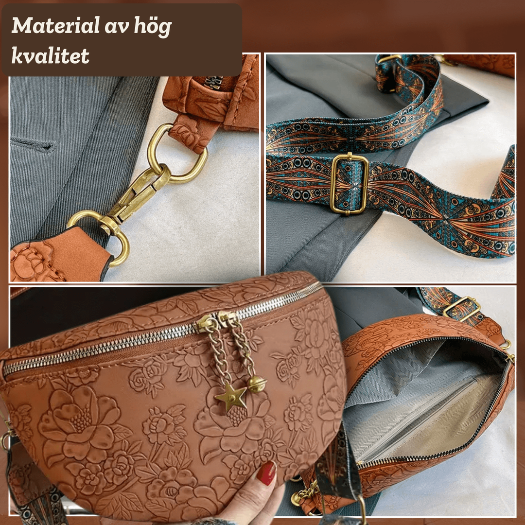 Asta – Handpräglad crossbodyväska med blommönster – handgjord av Astrid Göteborg