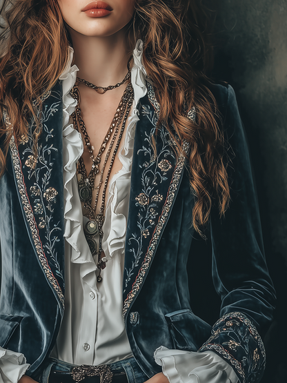 Bodil – Sammetskavaj med broderade detaljer