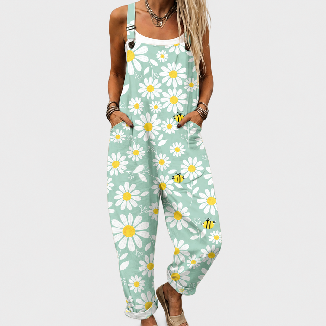 Hillevi – Blommig overall med vida ben