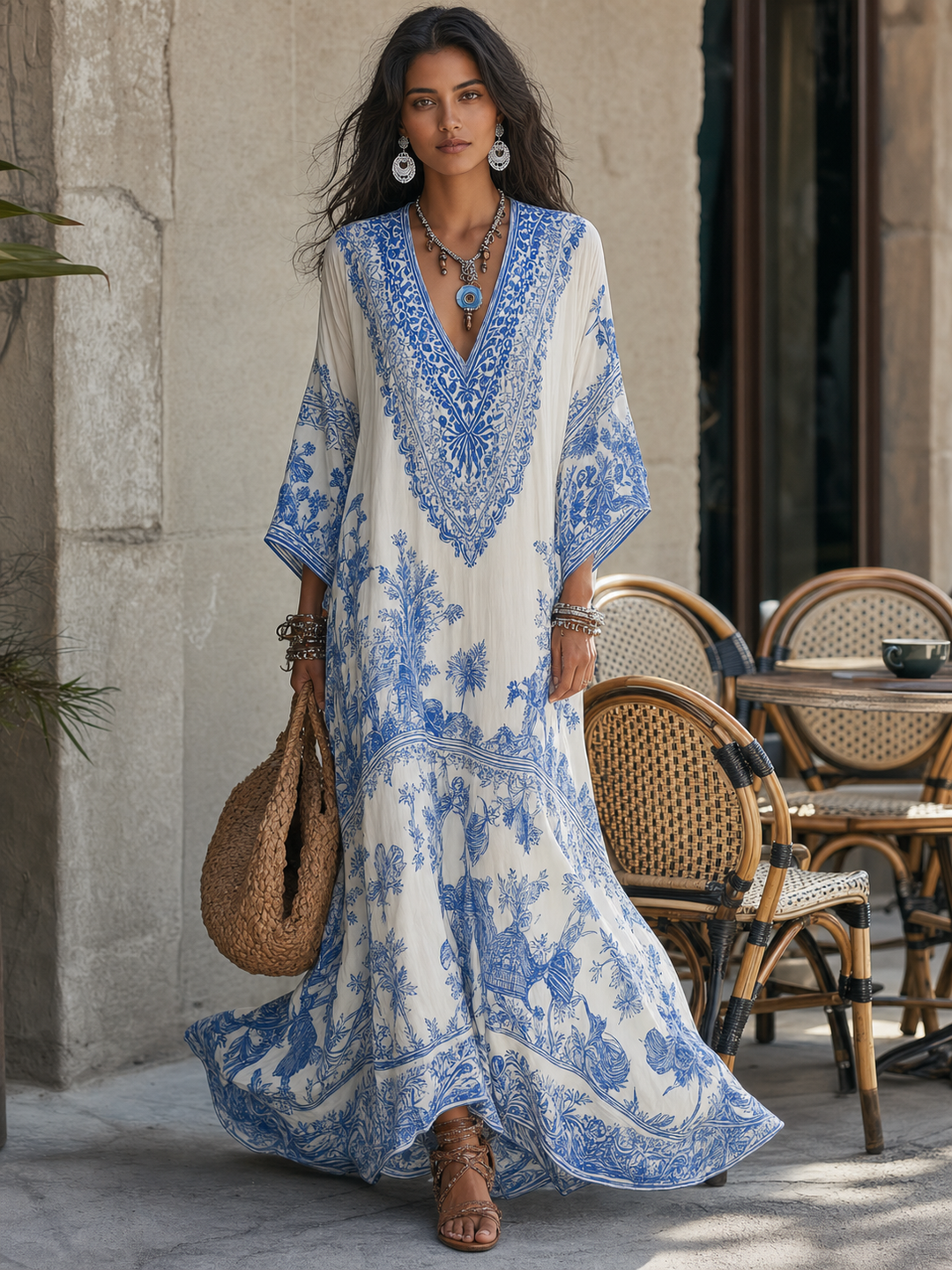 Valborg – Långflytande kaftan med orientaliskt mönster