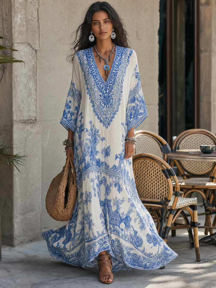 Valborg – Långflytande kaftan med orientaliskt mönster