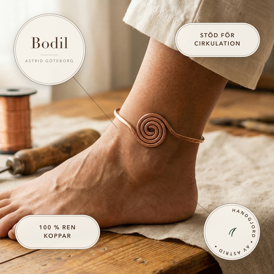 Bodil – Handgjord fotlänk med spiralmotiv – handgjord av Astrid Göteborg