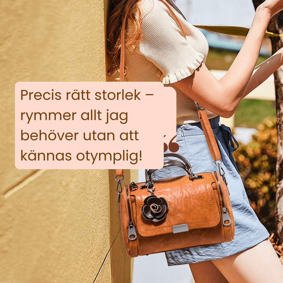 Bodil – Handväska med blomdetalj i läder – handgjord av Astrid Göteborg