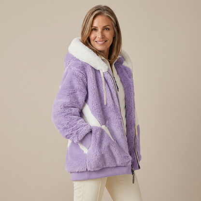 Helena – Fluffig huva-jacka med blockränder