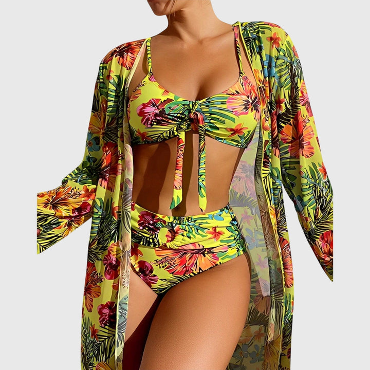 Filippa – Tropiskt bikiniset med strandkappa