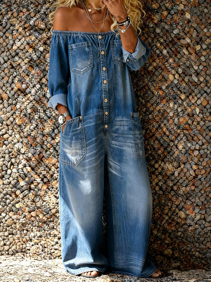 Vanja – Ledig denimjumpsuit med off-shoulder