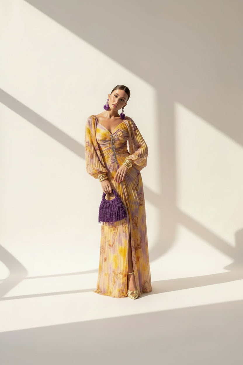 Gudrun – Lång aftonklänning med off-shoulder-ringning