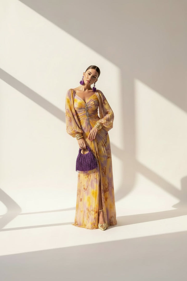Gudrun – Lång aftonklänning med off-shoulder-ringning