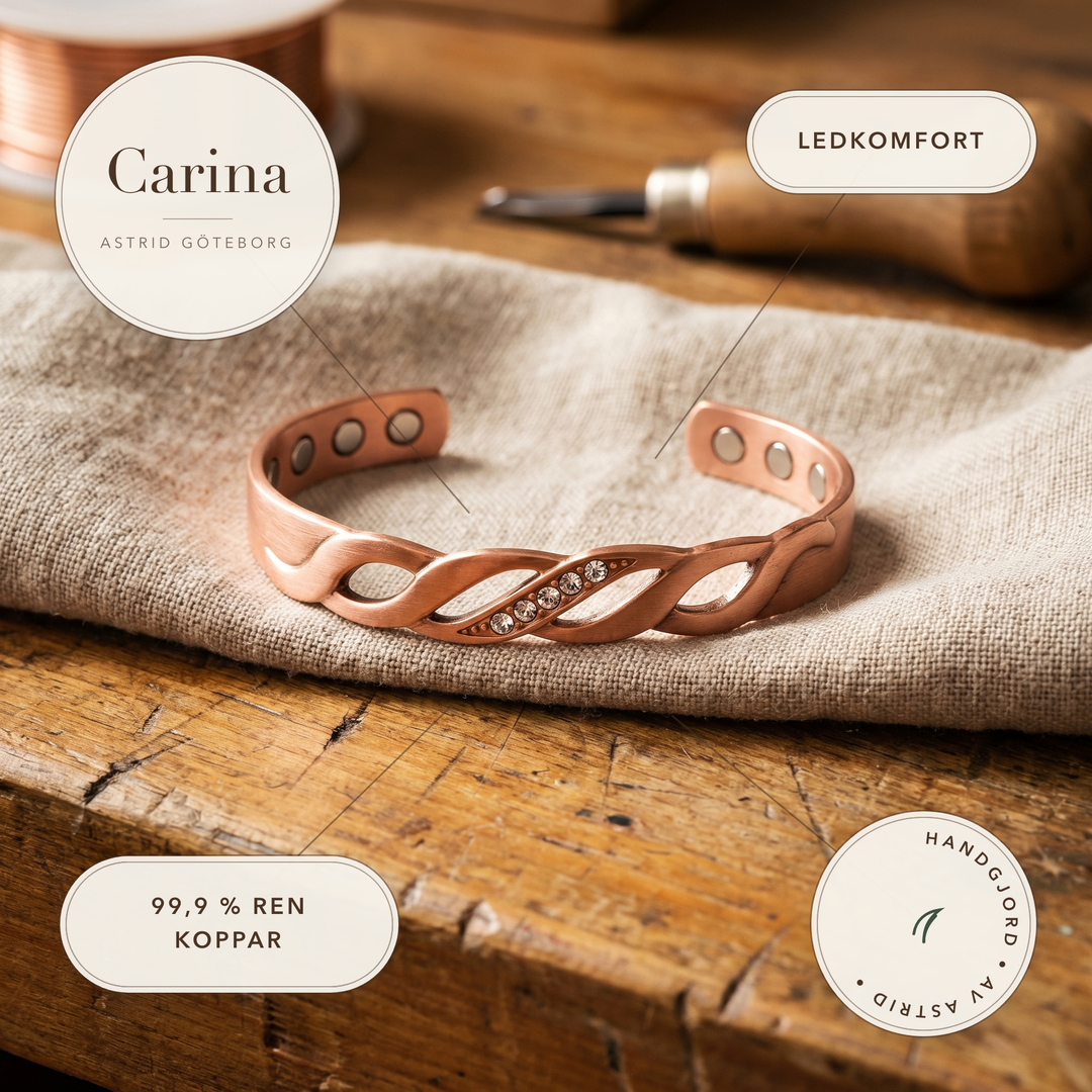 Carina – Flätad kopparmanchett med magneter – handgjord av Astrid Göteborg