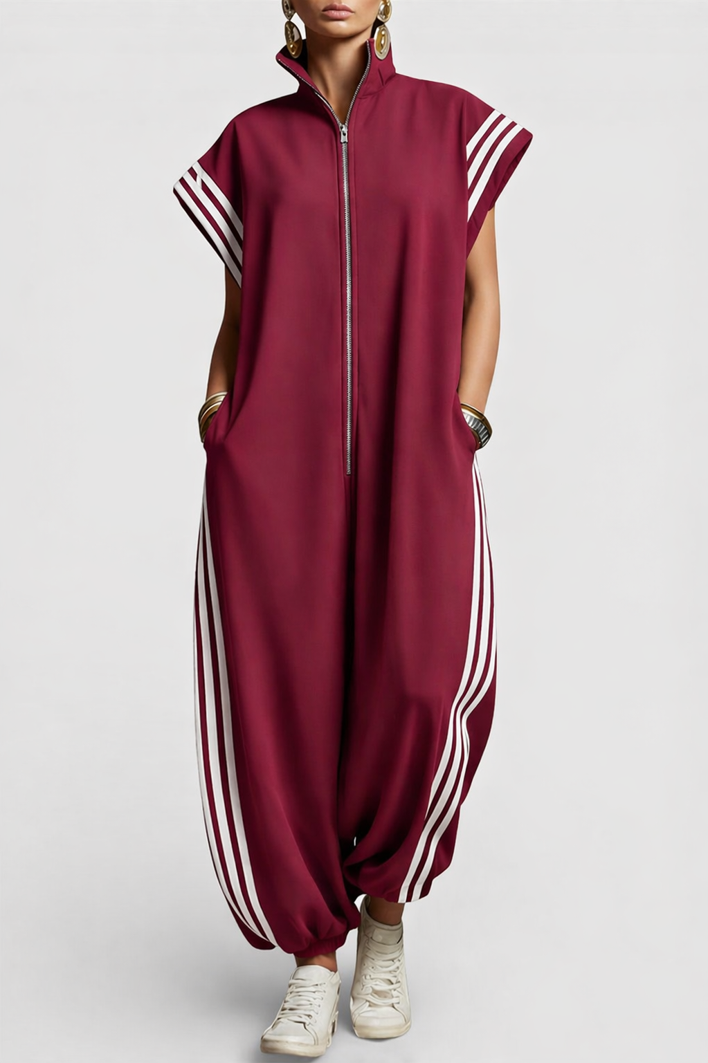 Linda – Ledig jumpsuit med dragkedja och ränder
