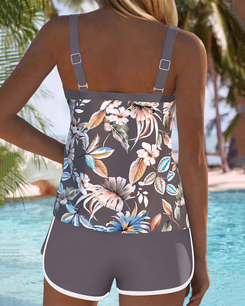 Josefin – Ärmlös tryckt tankini med u-ringning