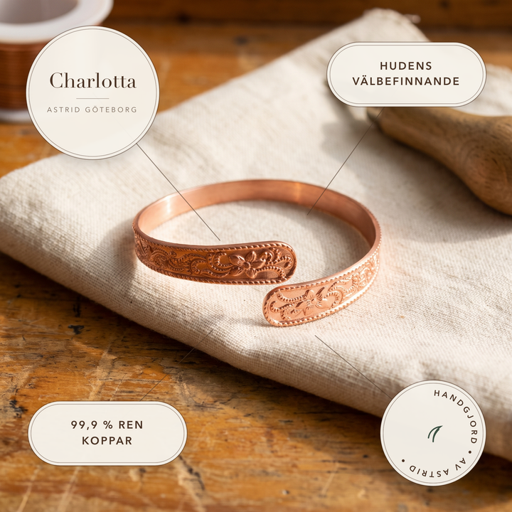 Charlotta – Handgraverat armband i koppar – handgjord av Astrid Göteborg