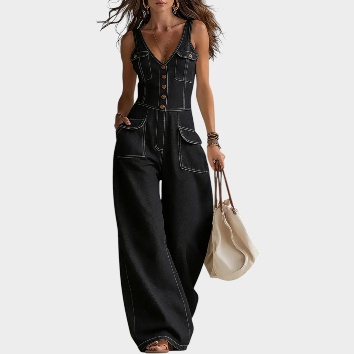 Hildegard – Denimjumpsuit med vida ben