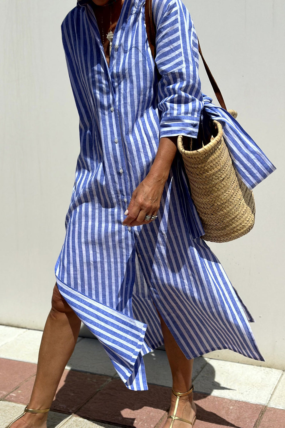 Ida – Randig skjortklänning i midi-längd